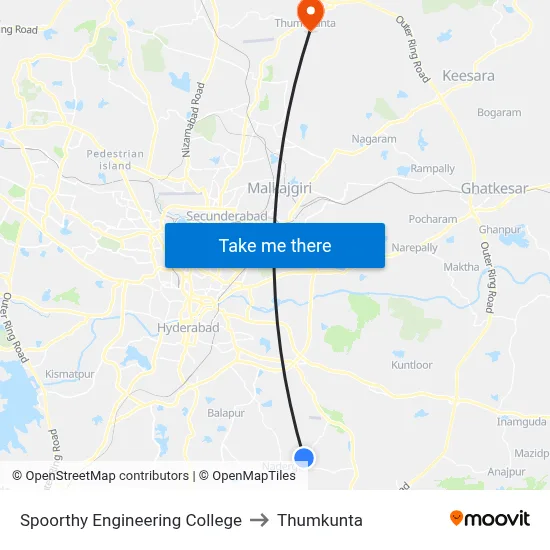 Spoorthy Engineering College to Thumkunta map