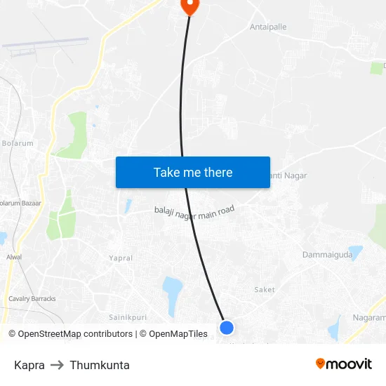 Kapra to Thumkunta map
