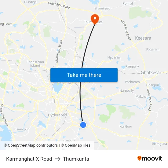 Karmanghat X Road to Thumkunta map