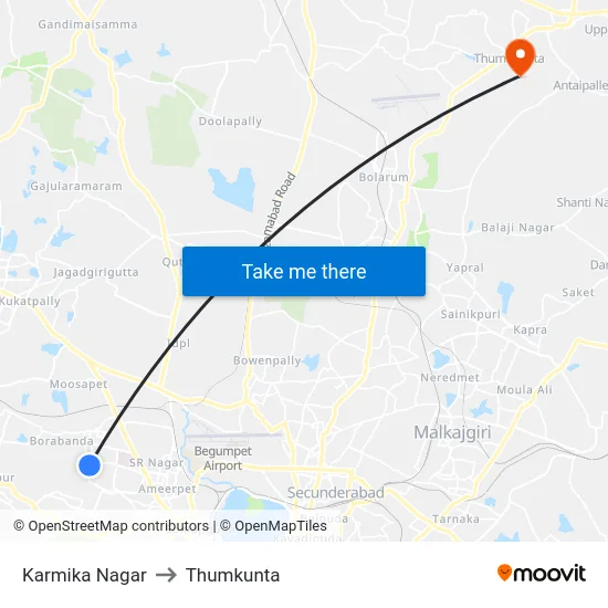 Karmika Nagar to Thumkunta map