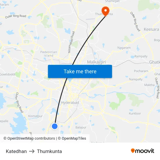 Katedhan to Thumkunta map