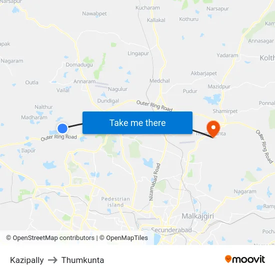 Kazipally to Thumkunta map