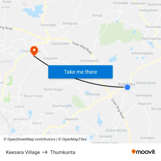 Keesara Village to Thumkunta map