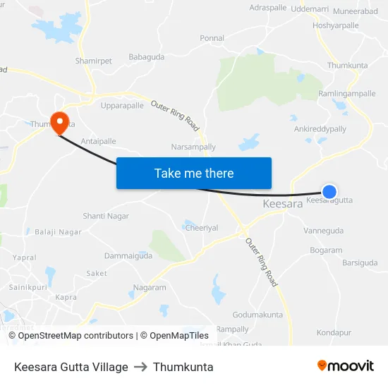 Keesara Gutta Village to Thumkunta map