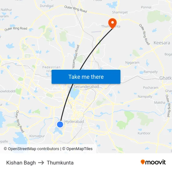 Kishan Bagh to Thumkunta map