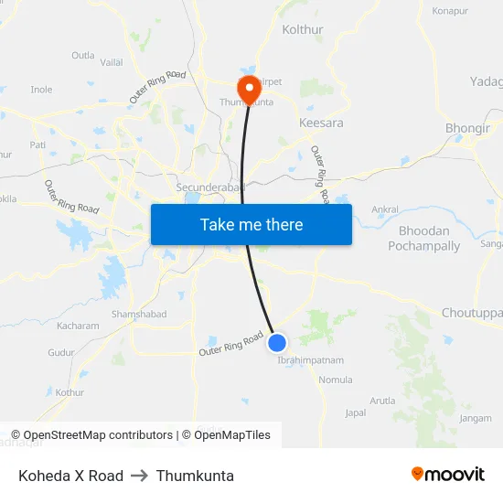 Koheda X Road to Thumkunta map