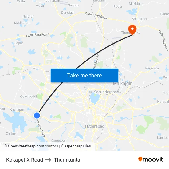 Kokapet X Road to Thumkunta map
