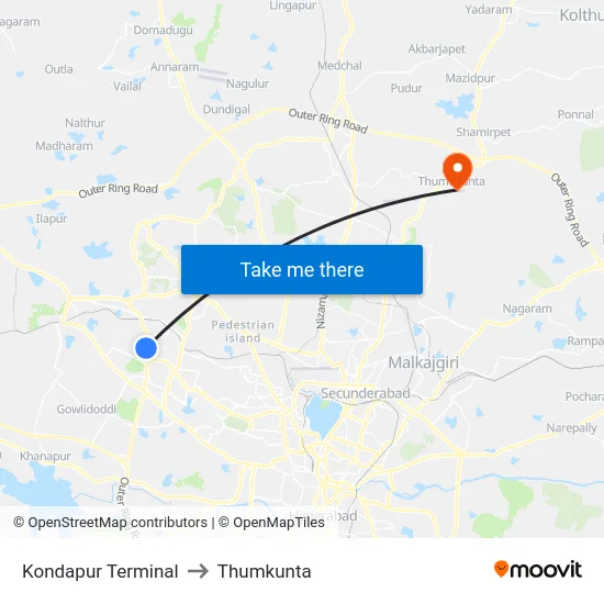Kondapur Terminal to Thumkunta map