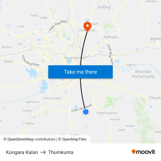 Kongara Kalan to Thumkunta map