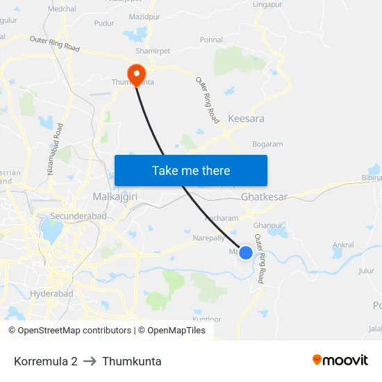 Korremula 2 to Thumkunta map