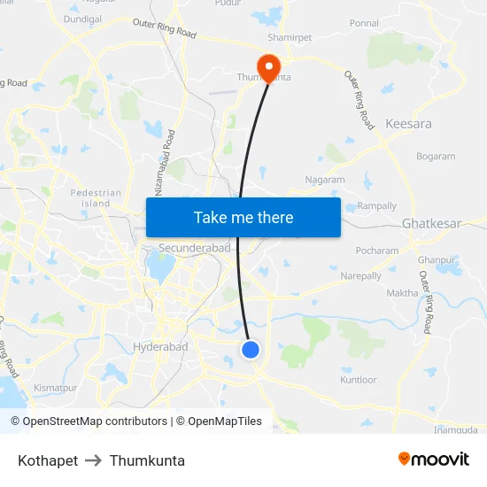 Kothapet to Thumkunta map