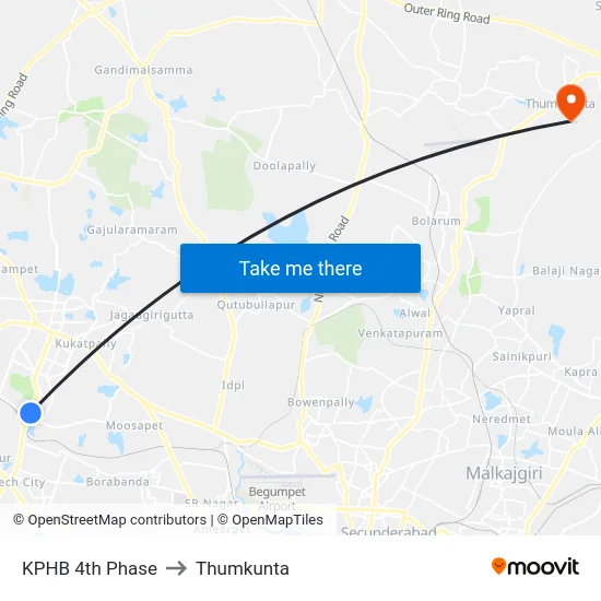 KPHB 4th Phase to Thumkunta map