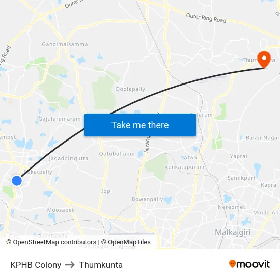 KPHB Colony to Thumkunta map