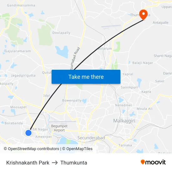 Krishnakanth Park to Thumkunta map