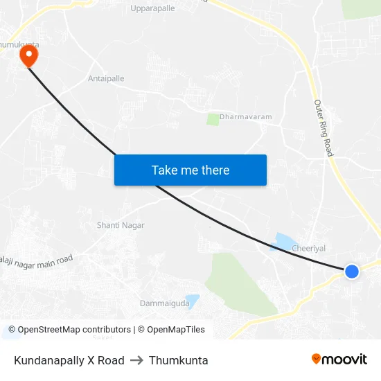 Kundanapally X Road to Thumkunta map
