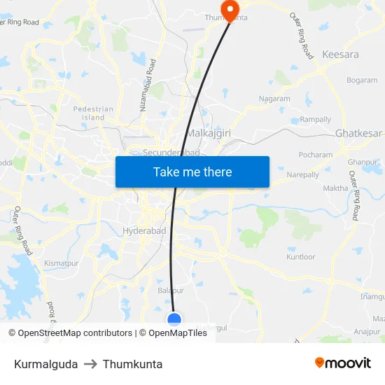 Kurmalguda to Thumkunta map