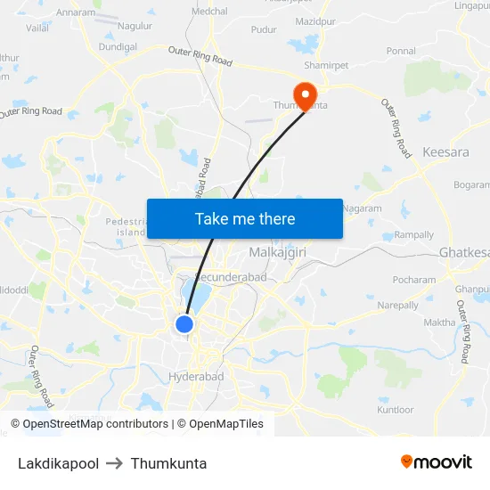 Lakdikapool to Thumkunta map
