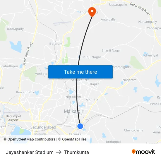 Jayashankar Stadium to Thumkunta map