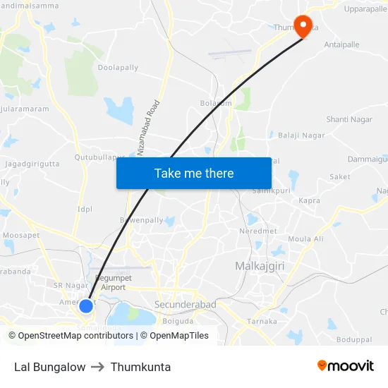 Lal Bungalow to Thumkunta map