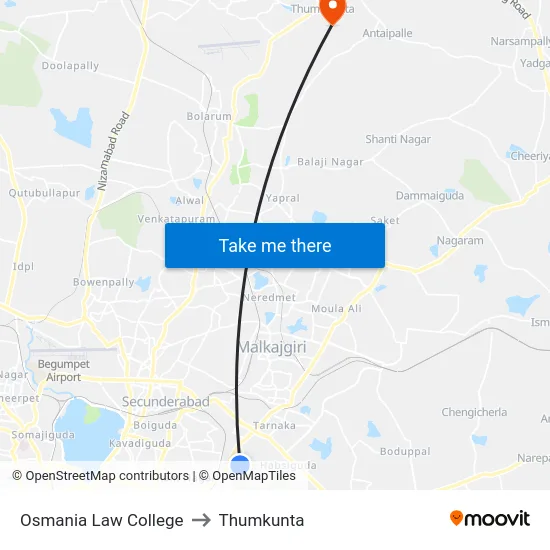 Osmania Law College to Thumkunta map