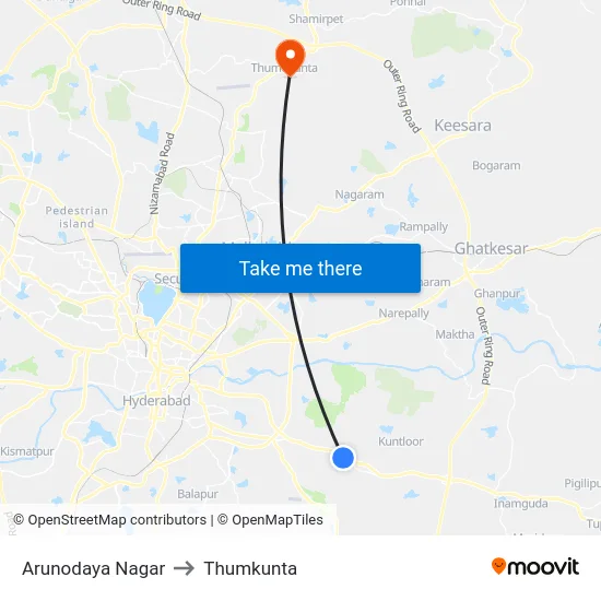 Arunodaya Nagar to Thumkunta map