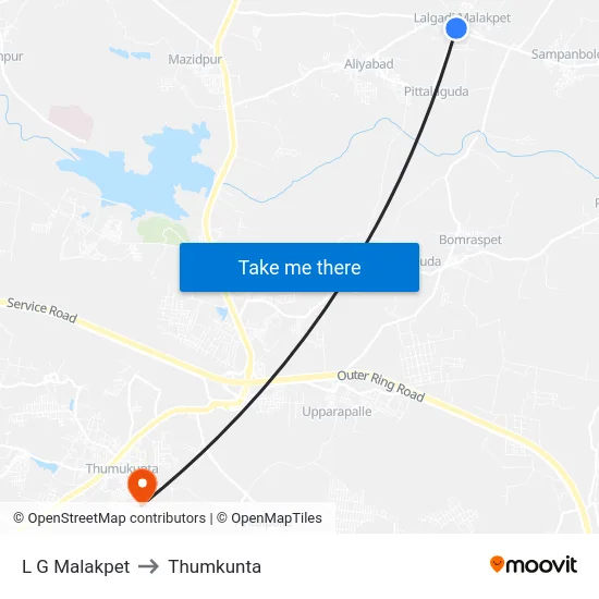 L G Malakpet to Thumkunta map