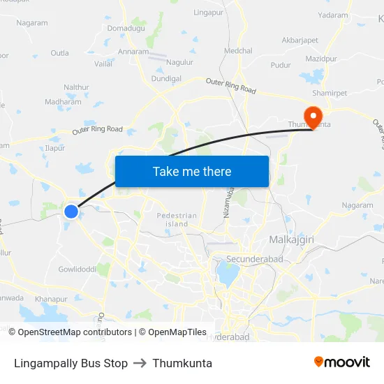 Lingampally Bus Stop to Thumkunta map