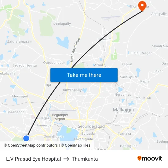 L.V Prasad Eye Hospital to Thumkunta map