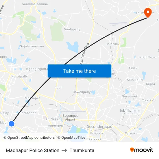 Madhapur Police Station to Thumkunta map