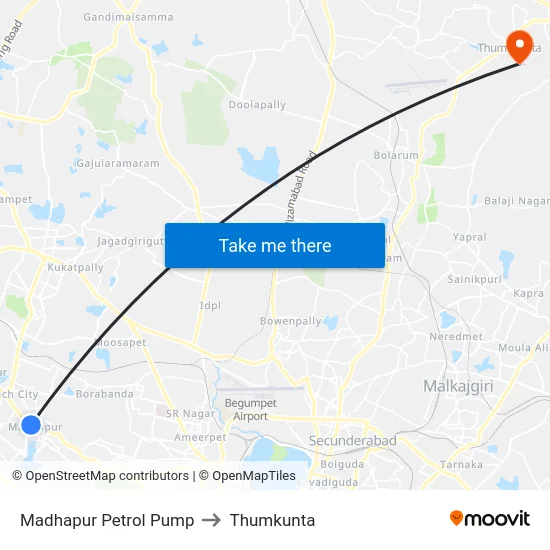 Madhapur Petrol Pump to Thumkunta map
