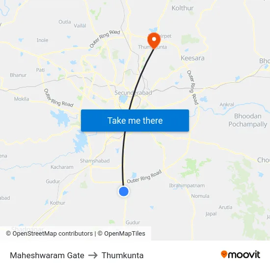 Maheshwaram Gate to Thumkunta map