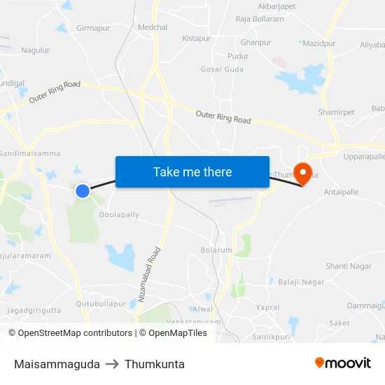 Maisammaguda to Thumkunta map