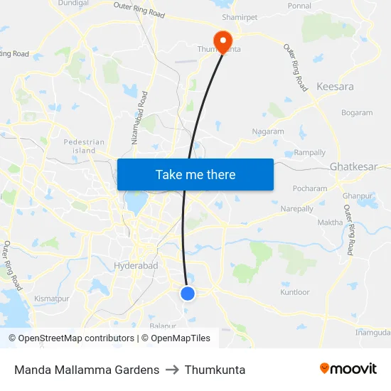 Manda Mallamma Gardens to Thumkunta map