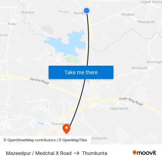 Mazeedpur / Medchal X Road to Thumkunta map