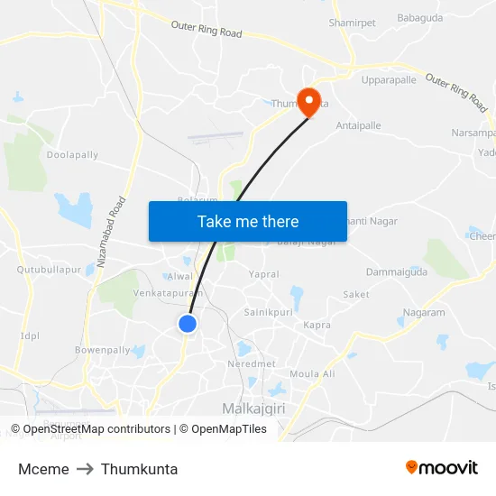 Mceme to Thumkunta map