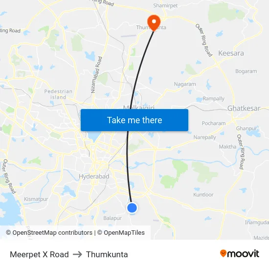 Meerpet X Road to Thumkunta map
