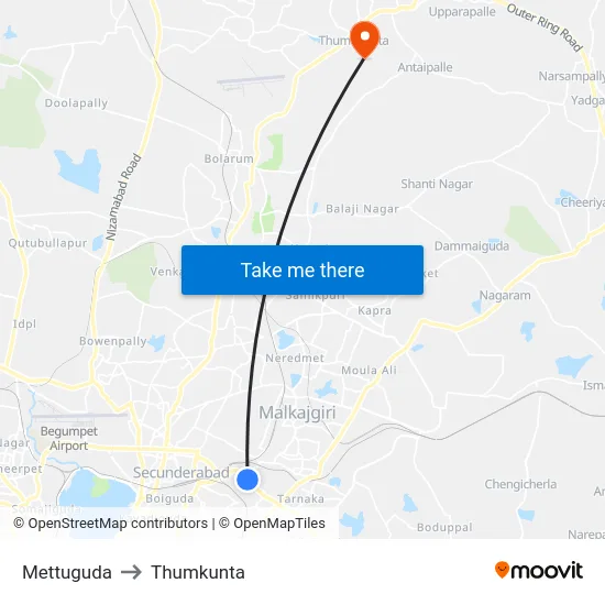 Mettuguda to Thumkunta map