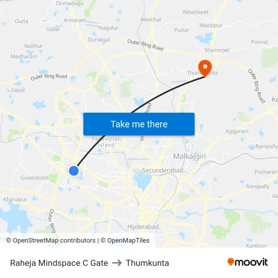 Raheja Mindspace C Gate to Thumkunta map