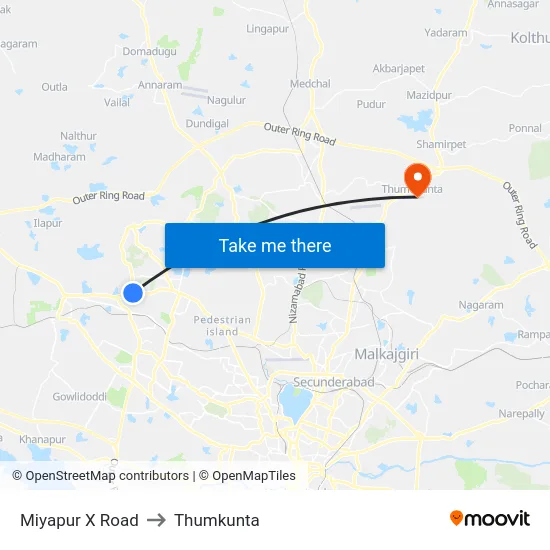 Miyapur X Road to Thumkunta map
