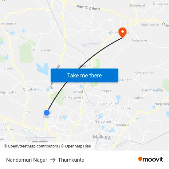 Nandamuri Nagar to Thumkunta map