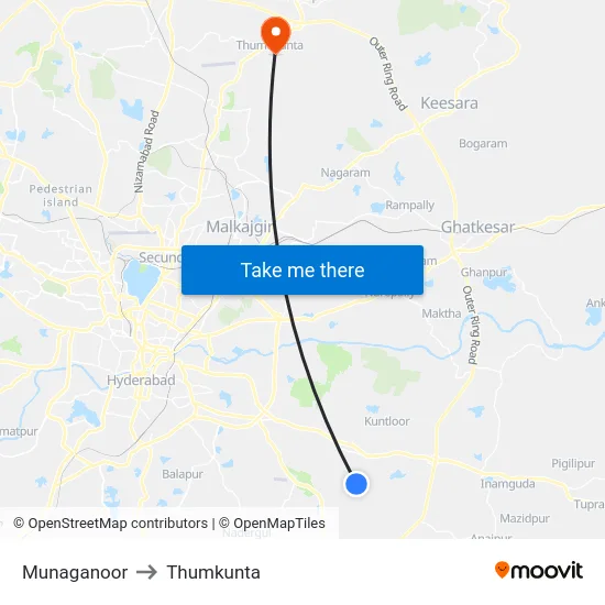 Munaganoor to Thumkunta map