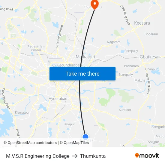 M.V.S.R Engineering College to Thumkunta map