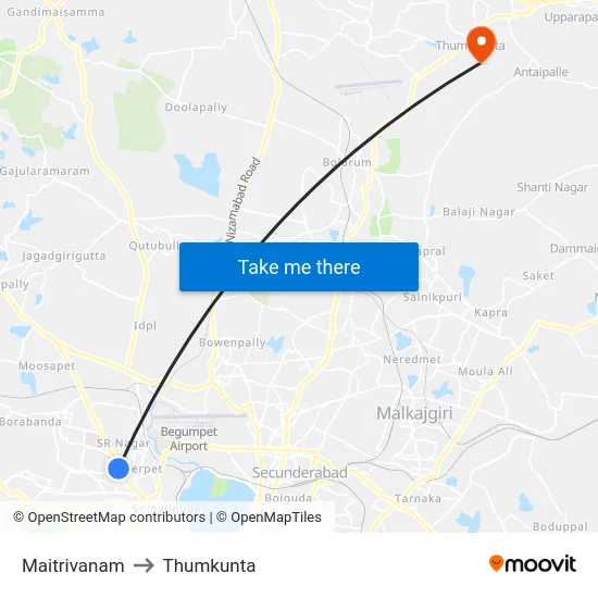 Maitrivanam to Thumkunta map