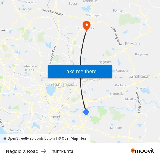 Nagole X Road to Thumkunta map