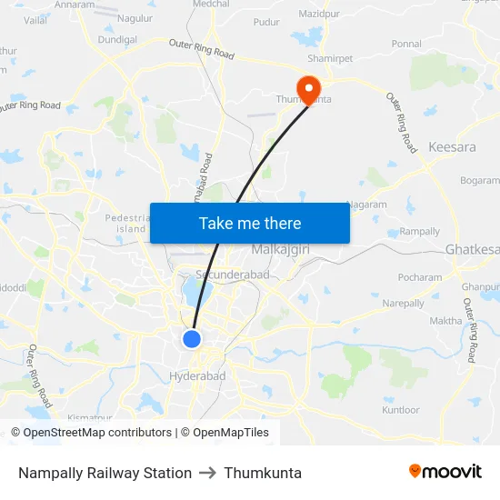Nampally Railway Station to Thumkunta map