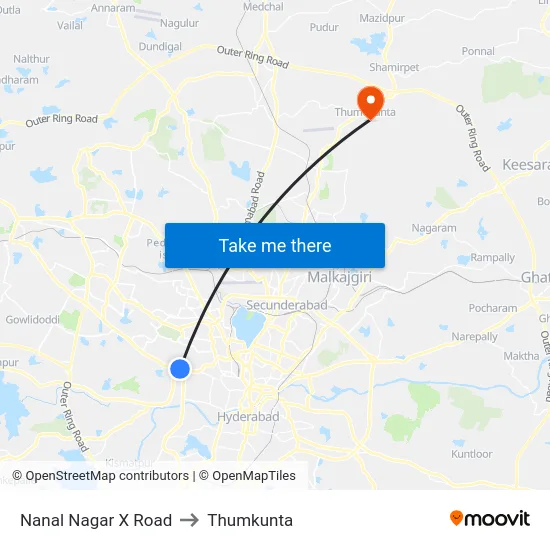 Nanal Nagar X Road to Thumkunta map