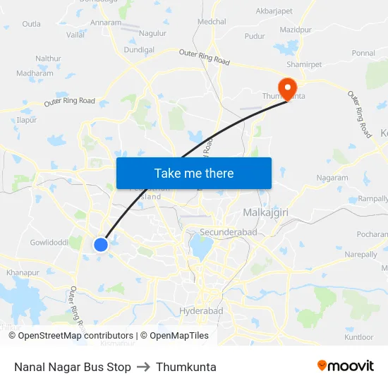 Nanal Nagar Bus Stop to Thumkunta map
