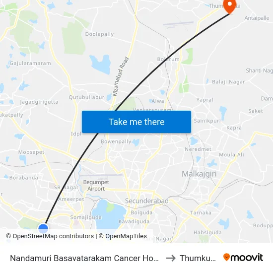 Nandamuri Basavatarakam Cancer Hospital to Thumkunta map