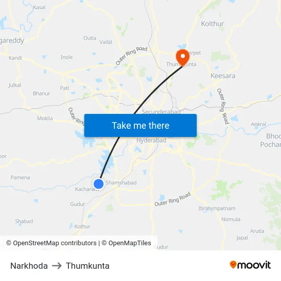 Narkhoda to Thumkunta map