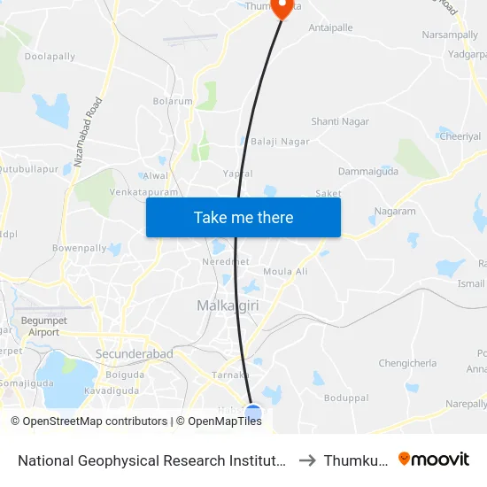 National Geophysical Research Institute (Ngri) to Thumkunta map